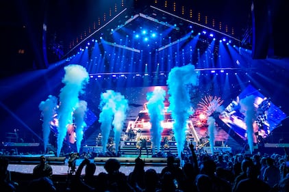 Pitbull performs during the Trilogy Tour at the Spectrum Center in Charlotte on March 2, 2024.