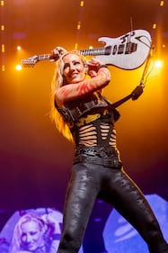 Alice Cooper’s band members perform during the Freaks on Parade Tour at PNC Music Pavilion in Charlotte on Sept. 11, 2024.