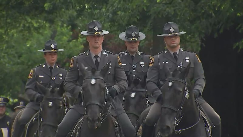 The procession and funeral for CMPD officer Joshua Eyer was held in Charlotte on Friday, May 3, 2024. Eyer was killed on Monday after a suspect opened fire on a task force that was attempting to serve an arrest warrant.