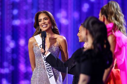 SAN SALVADOR, EL SALVADOR - NOVEMBER 18: Miss Colombia Maria Avella speaks during the 72nd Miss Universe Competition at Gimnasio Nacional José Adolfo Pineda on November 18, 2023 in San Salvador, El Salvador. (Photo by Hector Vivas/Getty Images)