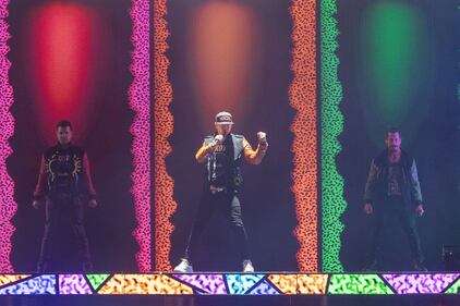 The New Kids on the Block perform during the Magic Summer Tour at PNC Music Pavilion in Charlotte on July 27, 2024.