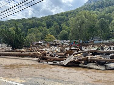 Damage left in Chimney Rock on Monday, Sept. 30, after flooding from Tropical Storm Helene