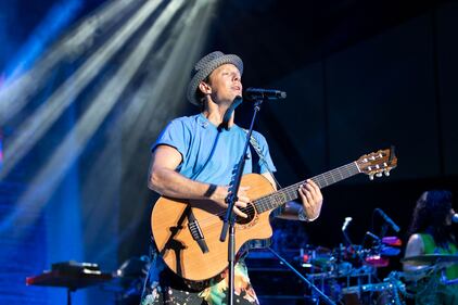 Jason Mraz performs during his "Mystical Magical Rhythmical Radical Ride" tour at Skyla Credit Union Amphitheatre in Charlotte on Aug. 5, 2023.