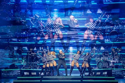 Pitbull performs during the Trilogy Tour at the Spectrum Center in Charlotte on March 2, 2024.