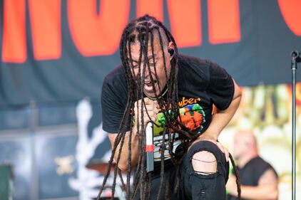 Nonpoint performs before Mudvayne during the “Psychotherapy Sessions” tour at PNC Music Pavilion in Charlotte on July 23, 2023.