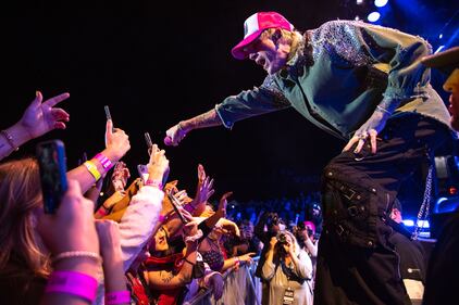Machine Gun Kelly performs to a sold out crowd at Charlotte Metro Credit Union Amphitheatre. Oct. 27, 2021.