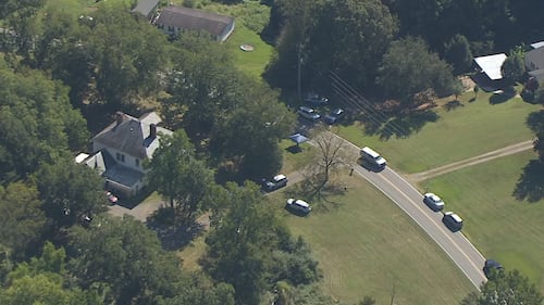 Chopper 9 SkyZoom over a shooting investigation along Forbes Road in Gastonia