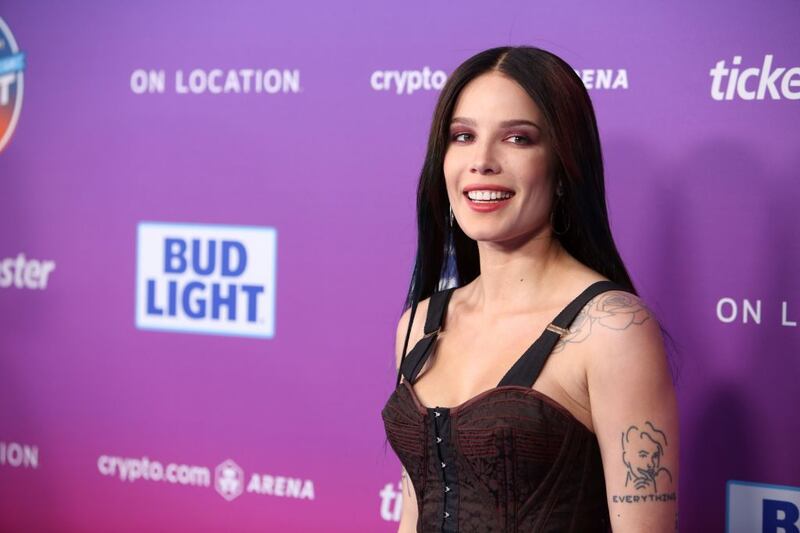 LOS ANGELES, CALIFORNIA - FEBRUARY 10: Halsey attends the Bud Light Super Bowl Music Festival at Crypto.com Arena on February 10, 2022 in Los Angeles, California. (Photo by Jesse Grant/Getty Images for Bud Light)