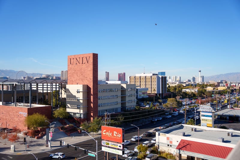 LAS VEGAS, NEVADA - DECEMBER 06: Emergency responders respond at the UNLV campus after a shooting on December 06, 2023 in Las Vegas, Nevada. According to Las Vegas Metro Police, a suspect is dead and multiple victims are reported after a shooting on the campus. (Photo by Mingson Lau/Getty Images)