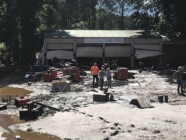 AUGUST 18, 2021 - Accurate Auto Repair in Canton, North Carolina, after suffering flood damage. (Photo Credit: WLOS Staff)