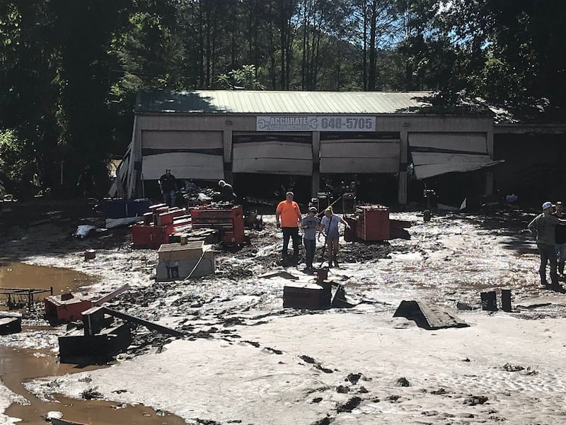 AUGUST 18, 2021 - Accurate Auto Repair in Canton, North Carolina, after suffering flood damage. (Photo Credit: WLOS Staff)