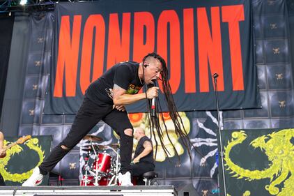 Nonpoint performs before Mudvayne during the “Psychotherapy Sessions” tour at PNC Music Pavilion in Charlotte on July 23, 2023.