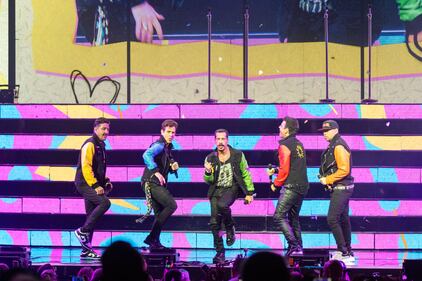 The New Kids on the Block perform during the Magic Summer Tour at PNC Music Pavilion in Charlotte on July 27, 2024.