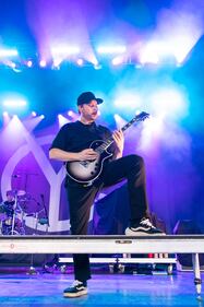 Yellowcard performs during the Summer Gods Tour at PNC Music Pavilion in Charlotte on July 29, 2024.