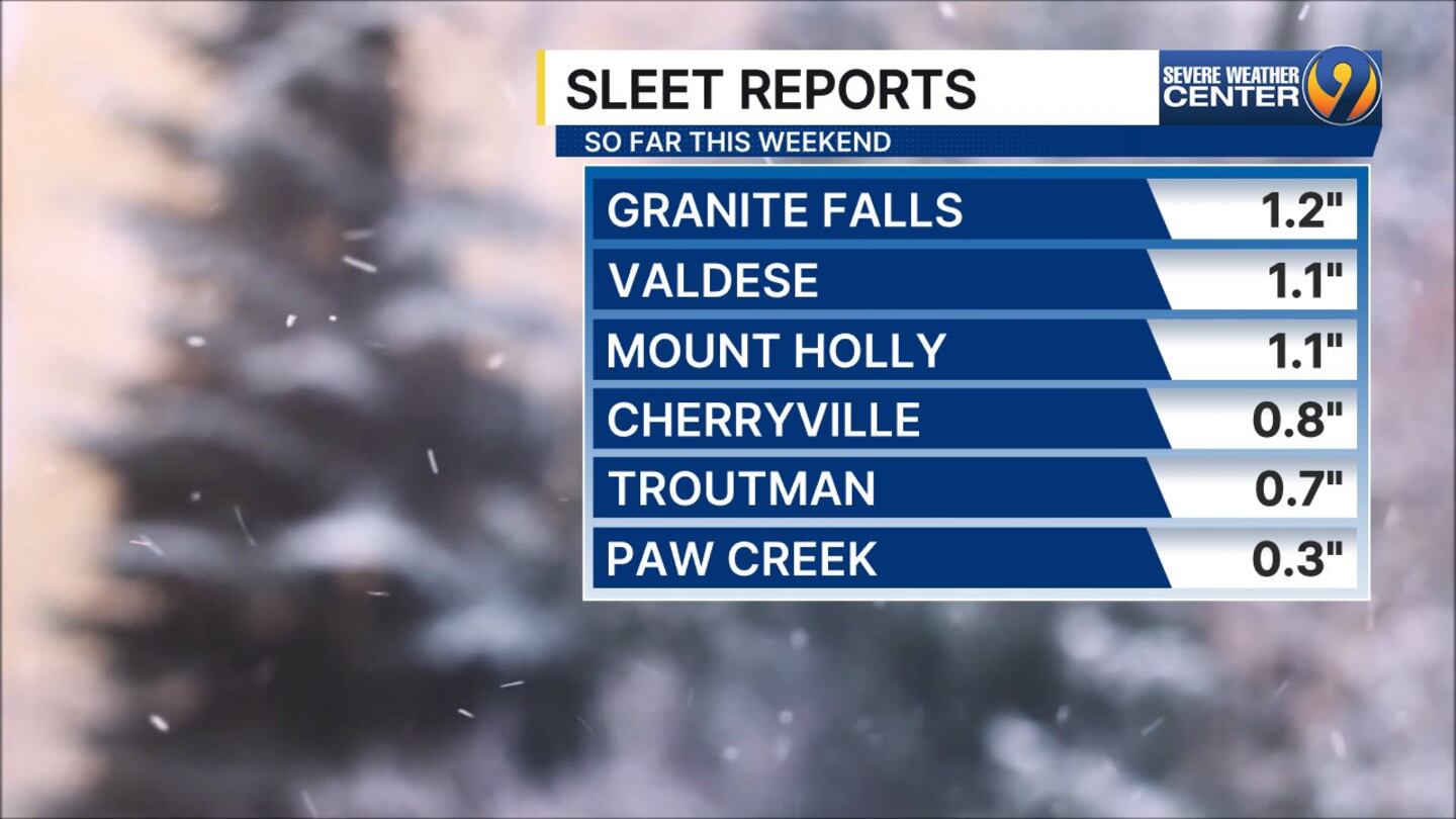 Sleet totals as of 10:30 a.m. Sunday