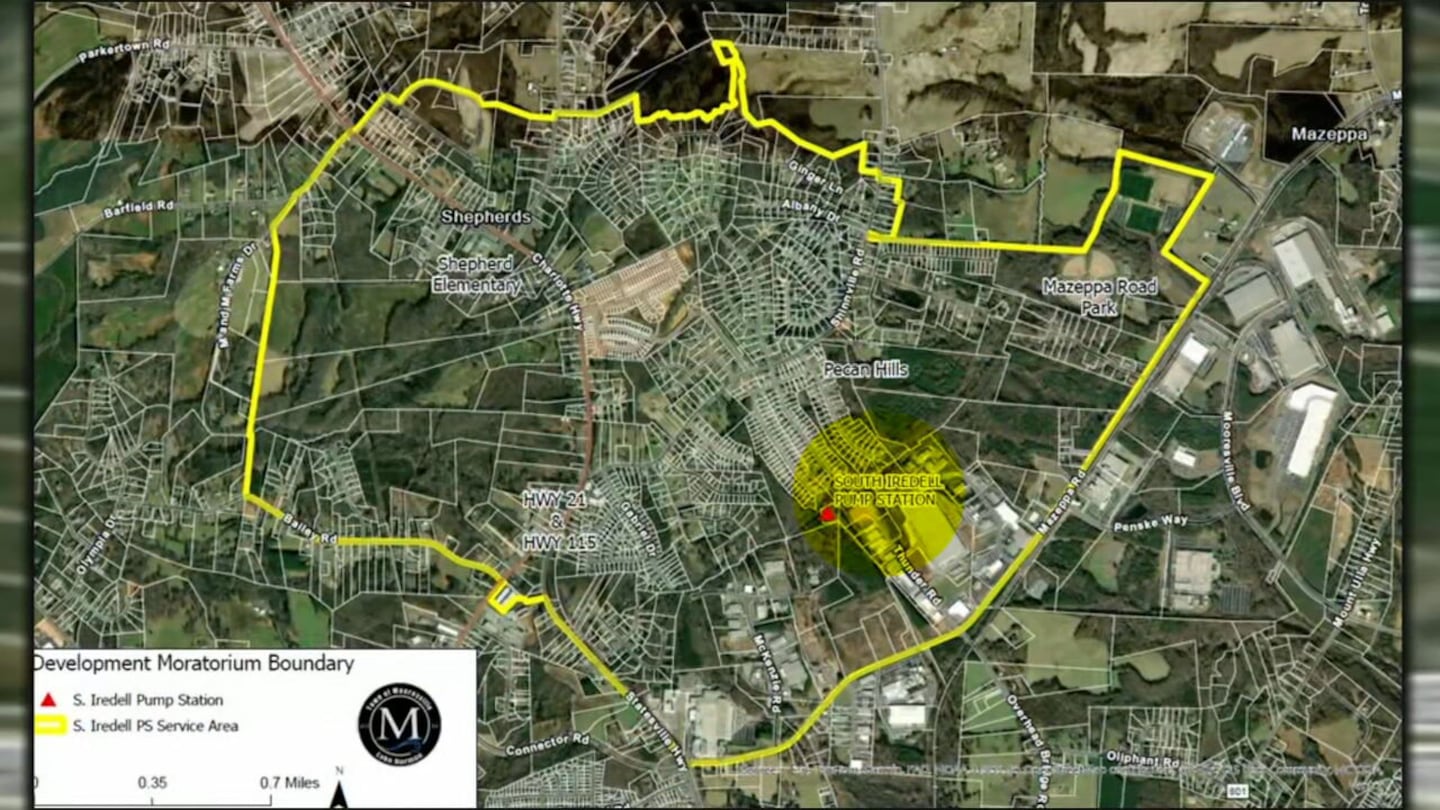 Map showing where development is paused in Mooresville