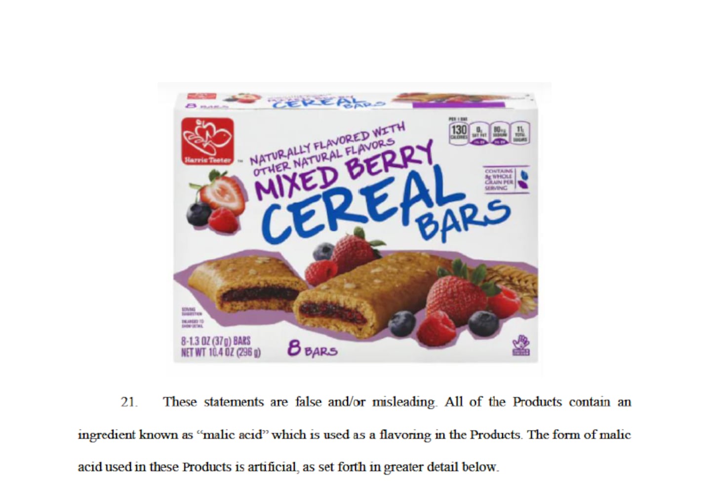 A photo of a box of cereal bars branded by Harris Teeter showing the words "Naturally flavored with other natural flavors" on the front.