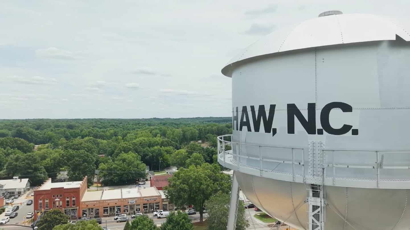 Waxhaw's water tower stands tall above the town's railroad tracks and Main Street