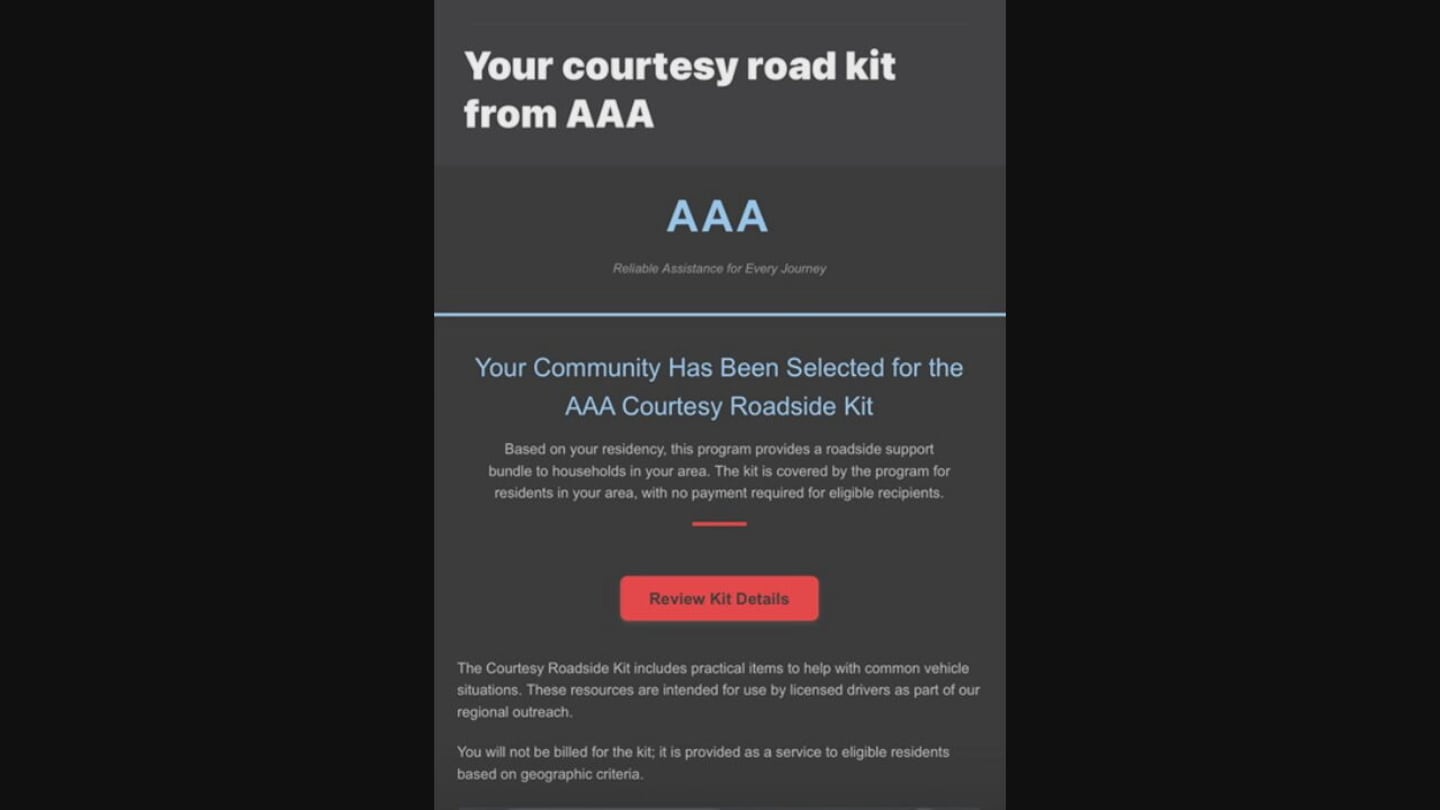 Scammers pose as AAA, offering free roadside kits in phishing scheme