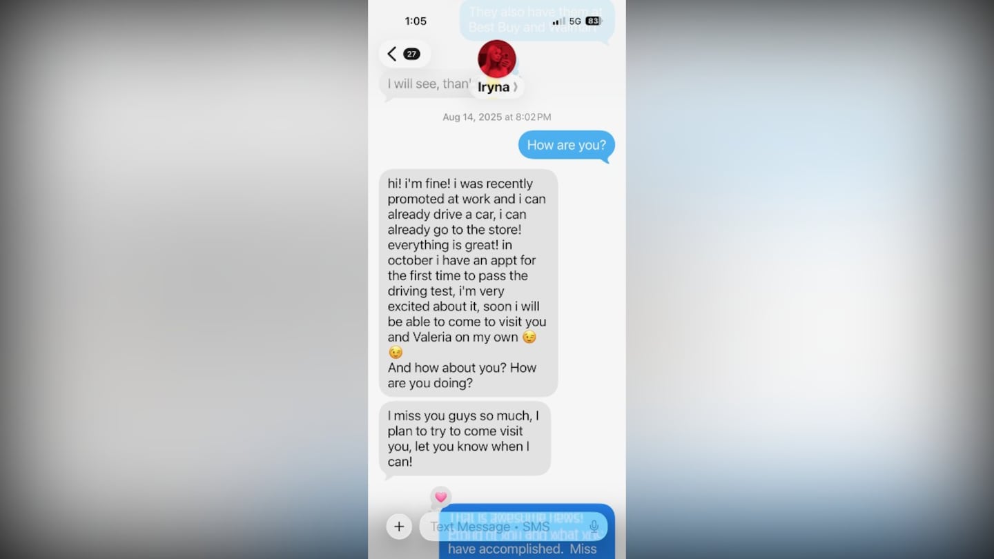 Text messages from Iryna Zarutska to her uncle
