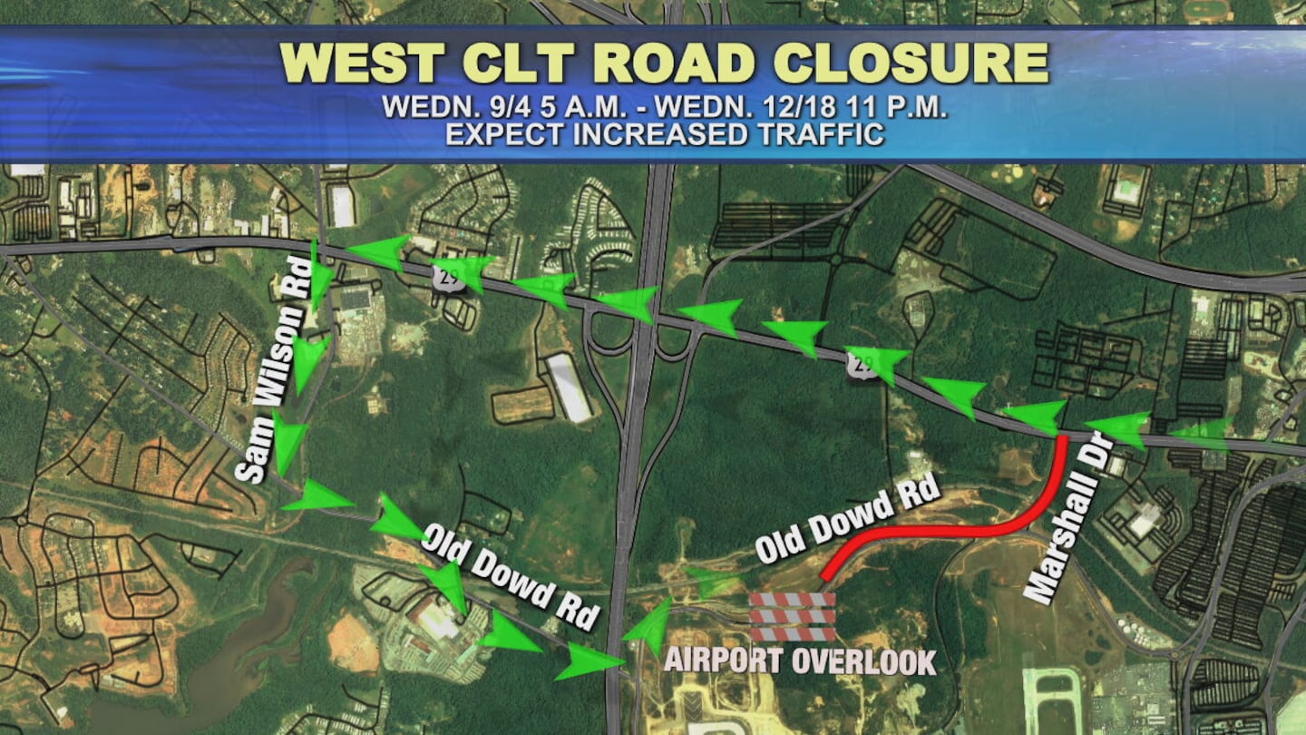 Detours for Old Dowd Road and Marshall Drive closure