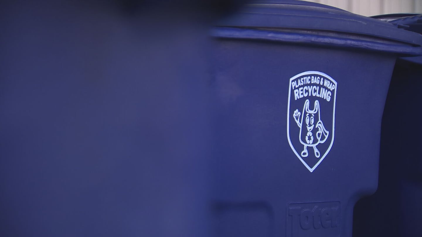 New blue bins for recycling plastic bags in Mecklenburg County