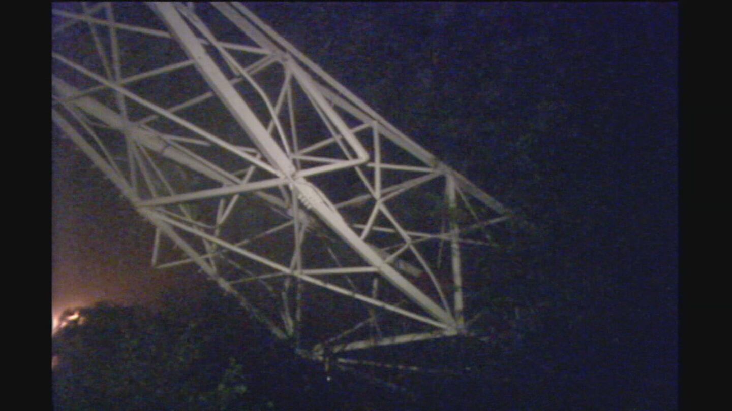 WSOC's tower when it fell during Hurricane Hugo