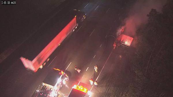 PHOTOS: Tractor-trailer catches fire on I-85, causes lanes to close near Belmont