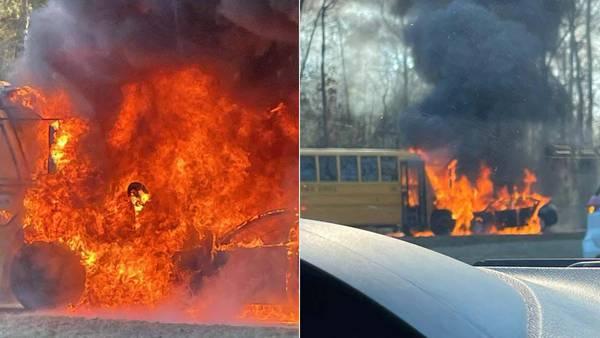 4 hurt after fiery head-on crash involving school bus and car in Cabarrus County, officials say