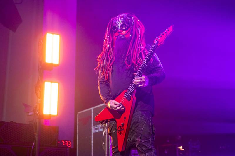 Mudvayne performs during the Destroy All Enemies Tour at PNC Music Pavilion in Charlotte on Sept. 6, 2024.